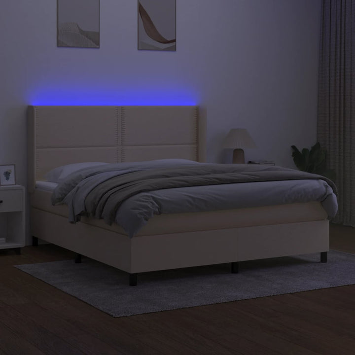 kontinentalseng med LED-lys 180x200 cm stof cremefarvet