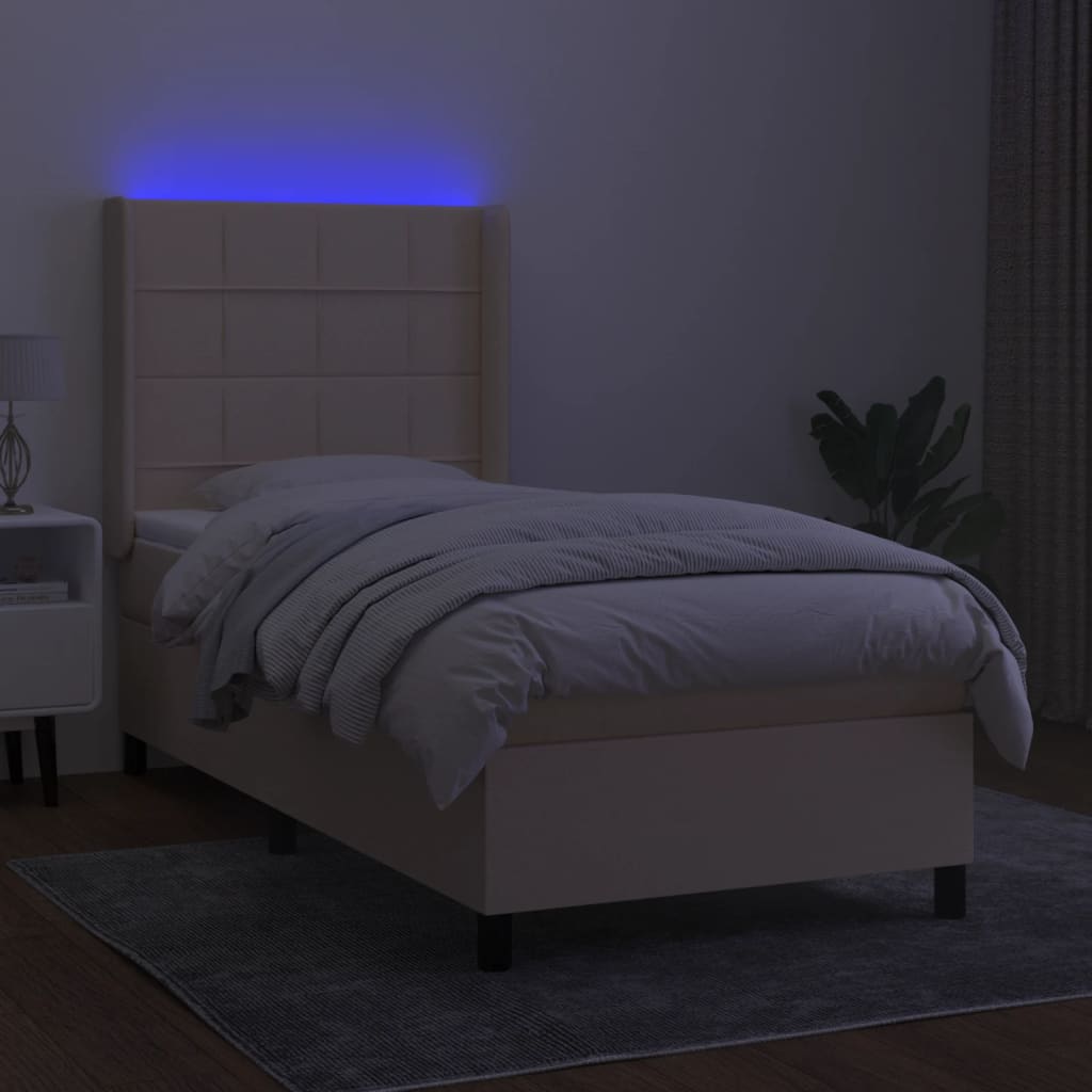 kontinentalseng med LED-lys 80x200 cm stof cremefarvet