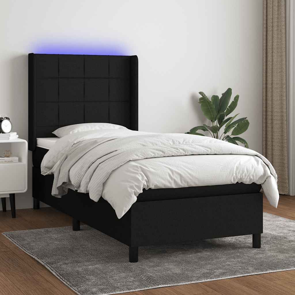 kontinentalseng med LED-lys 90x190 cm stof sort