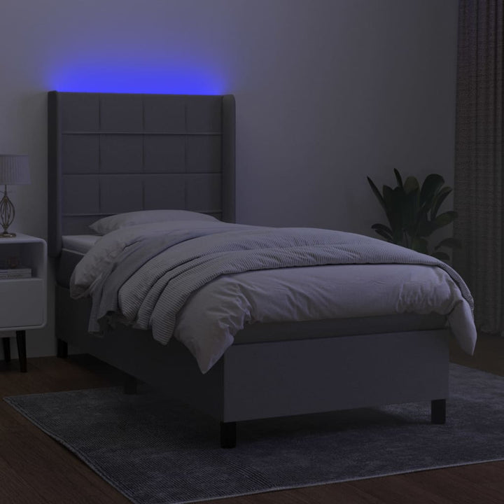 kontinentalseng med LED-lys 90x200 cm stof lysegrå