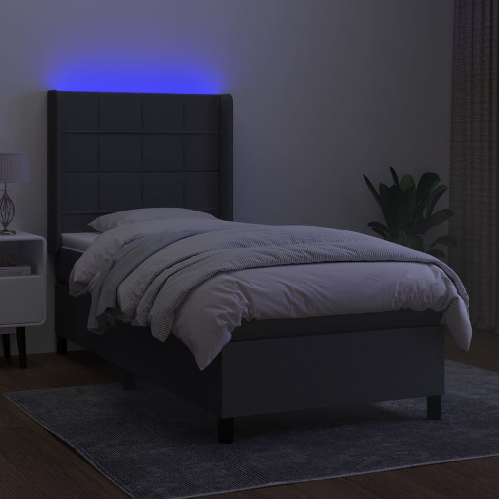 kontinentalseng med LED-lys 90x200 cm stof mørkegrå