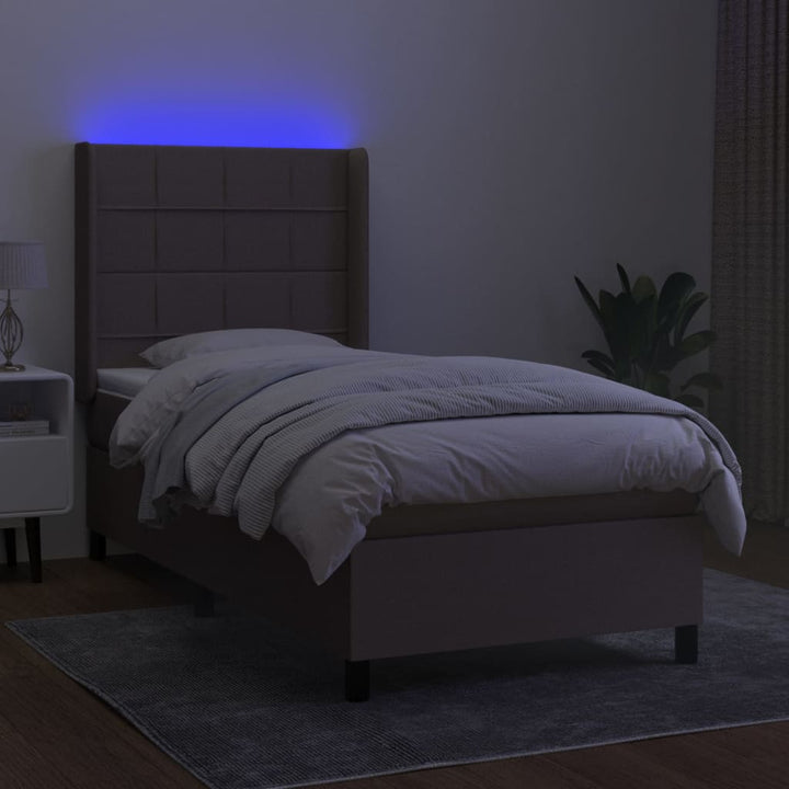 kontinentalseng med LED-lys 90x200 cm stof gråbrun