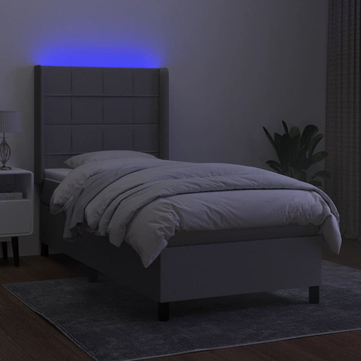 kontinentalseng med LED-lys 100x200 cm stof lysegrå