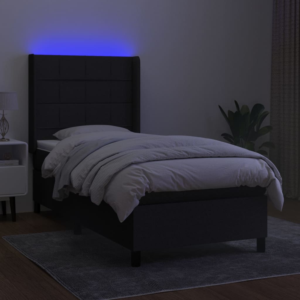 kontinentalseng med LED-lys 100x200 cm stof sort
