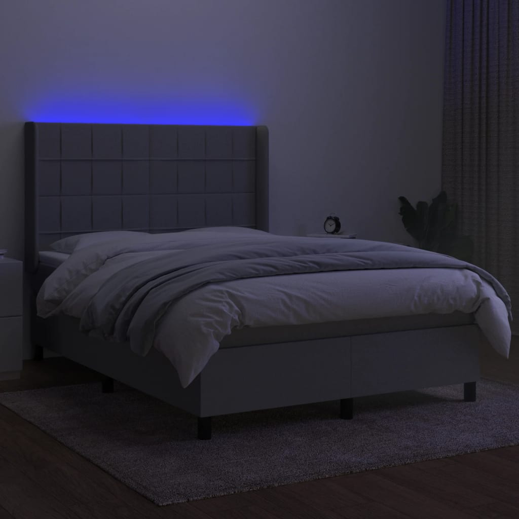 kontinentalseng med LED-lys 140x190 cm stof lysegrå