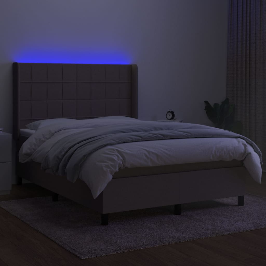 kontinentalseng med LED-lys 140x190 cm stof gråbrun