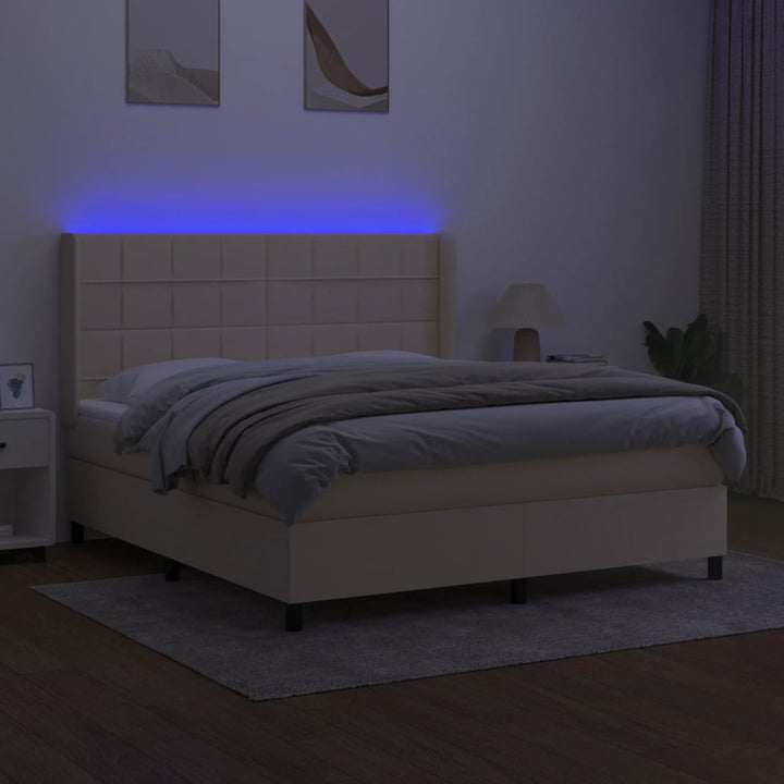 kontinentalseng med LED-lys 160x200 cm stof cremefarvet
