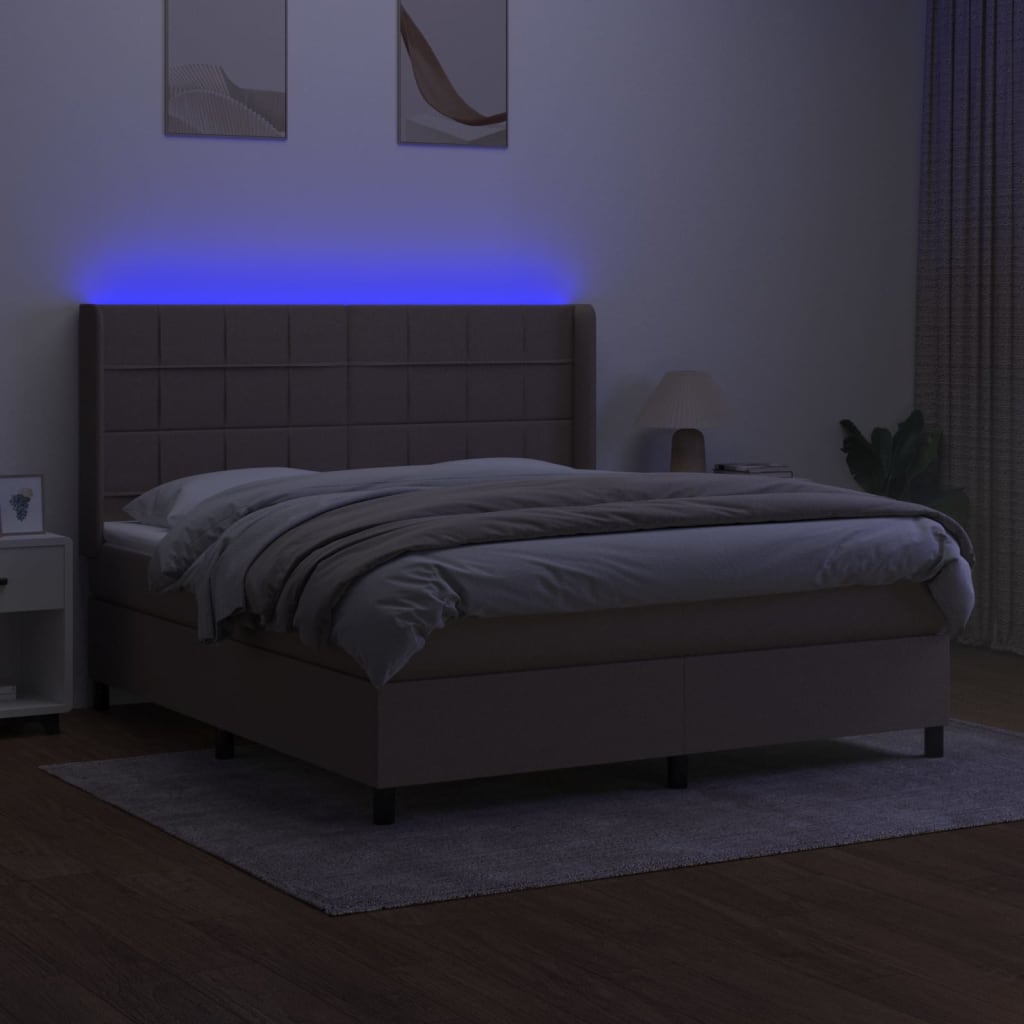 kontinentalseng med LED-lys 180x200 cm stof gråbrun
