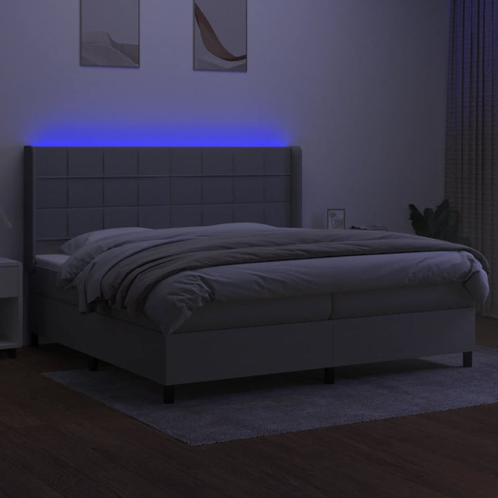 kontinentalseng med LED-lys 200x200 cm stof lysegrå
