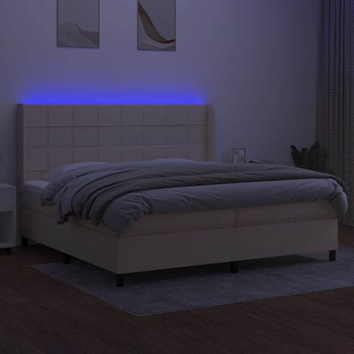 kontinentalseng med LED-lys 200x200 cm stof cremefarvet