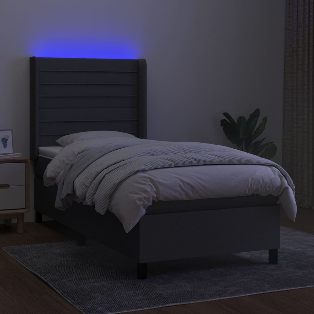 kontinentalseng med LED-lys 80x200 cm stof mørkegrå