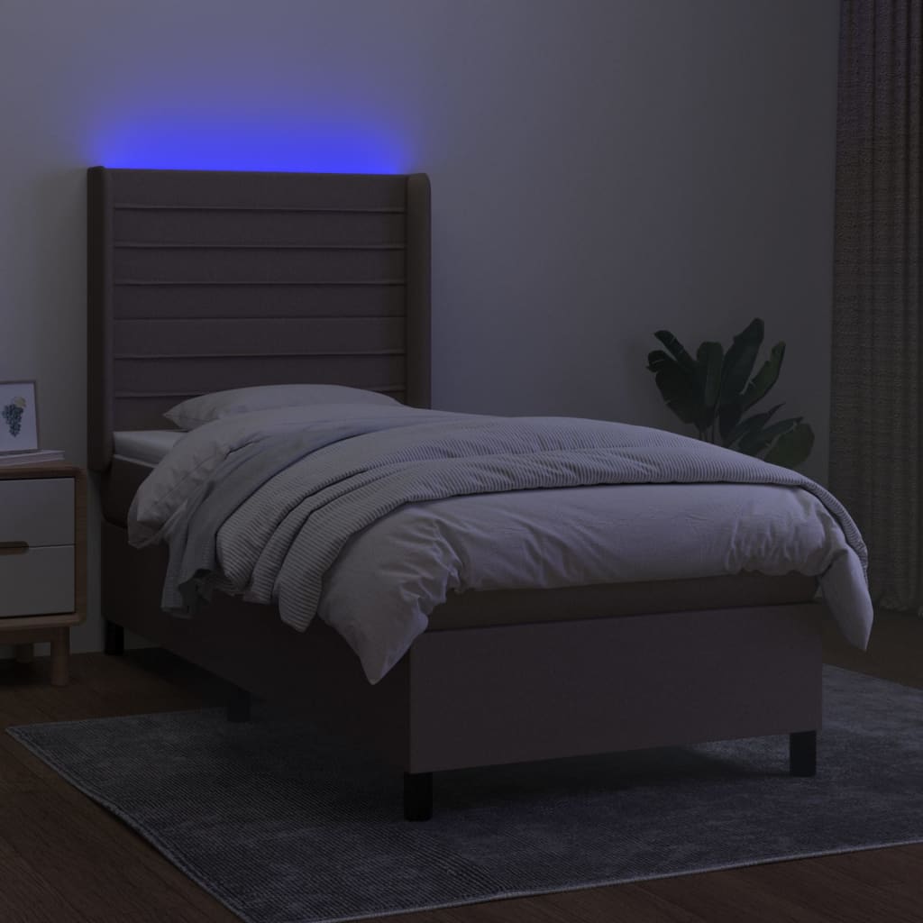 kontinentalseng med LED-lys 80x200 cm stof gråbrun