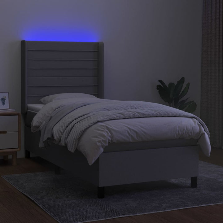 kontinentalseng med LED-lys 90x190 cm stof lysegrå