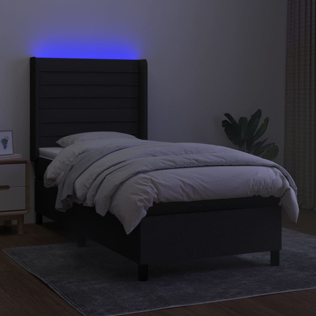 kontinentalseng med LED-lys 90x190 cm stof sort