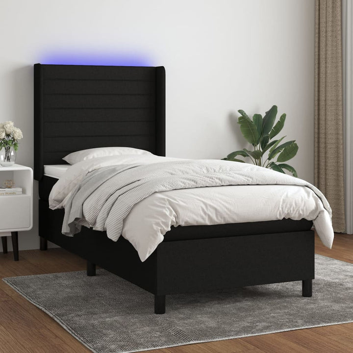 kontinentalseng med LED-lys 90x190 cm stof sort