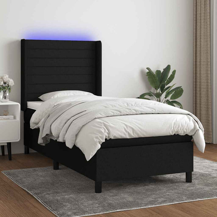 kontinentalseng med LED-lys 90x190 cm stof sort