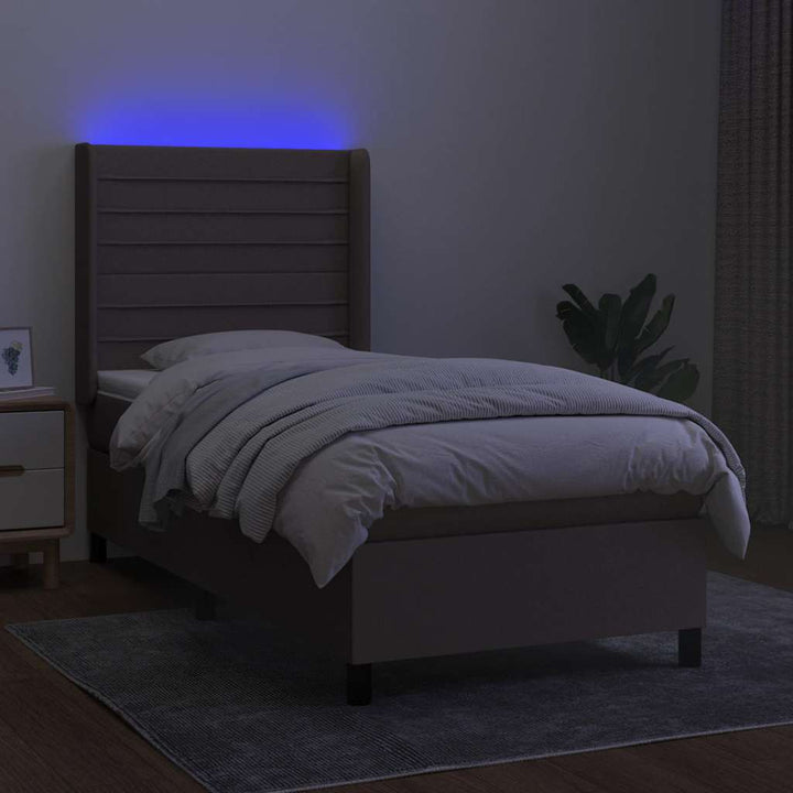 kontinentalseng med LED-lys 90x190 cm stof gråbrun
