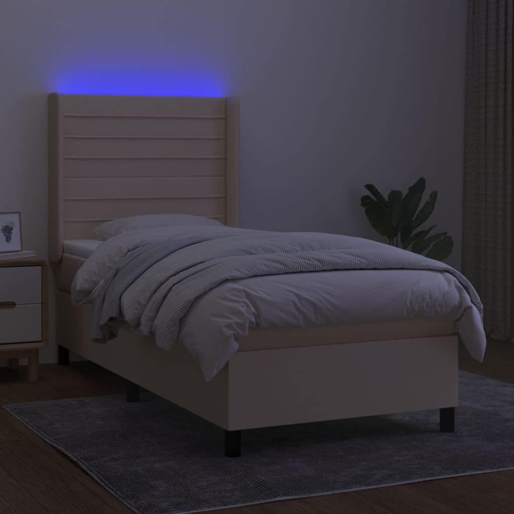 kontinentalseng med LED-lys 90x200 cm stof cremefarvet