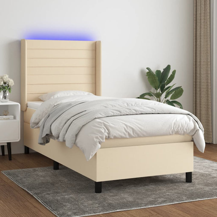 kontinentalseng med LED-lys 90x200 cm stof cremefarvet