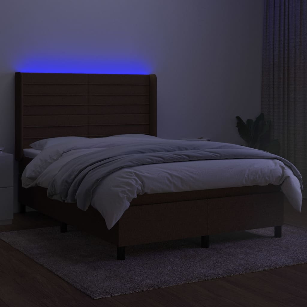 kontinentalseng med LED-lys 140x190 cm stof mørkebrun