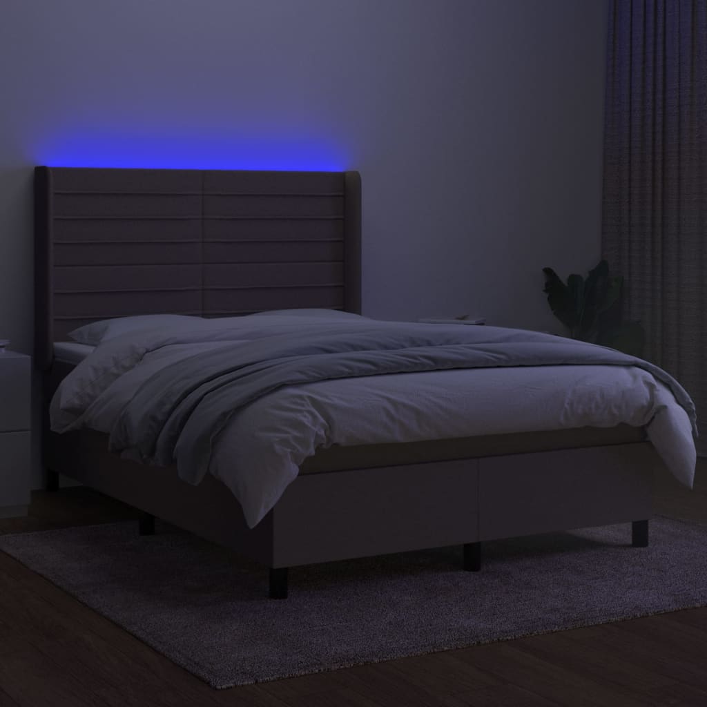 kontinentalseng med LED-lys 140x190 cm stof gråbrun