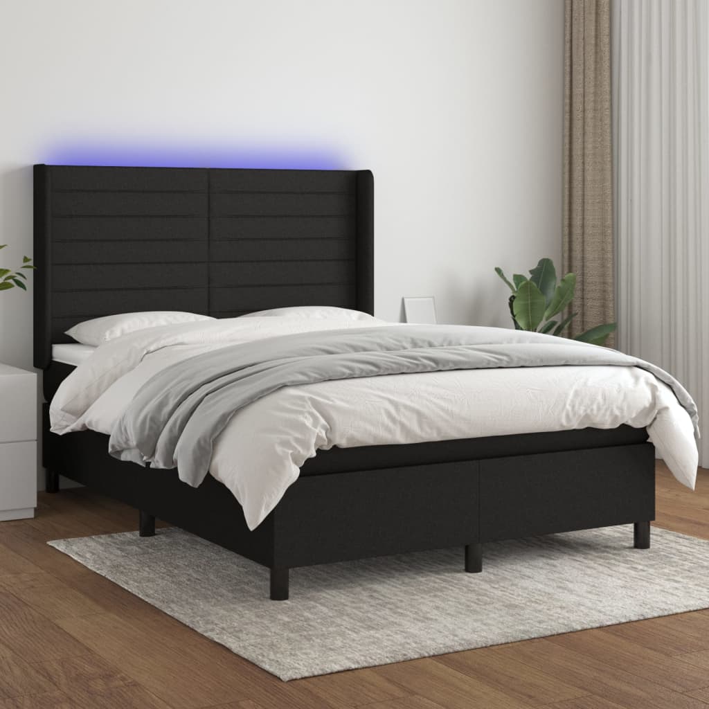 kontinentalseng med LED-lys 140x200 cm stof sort