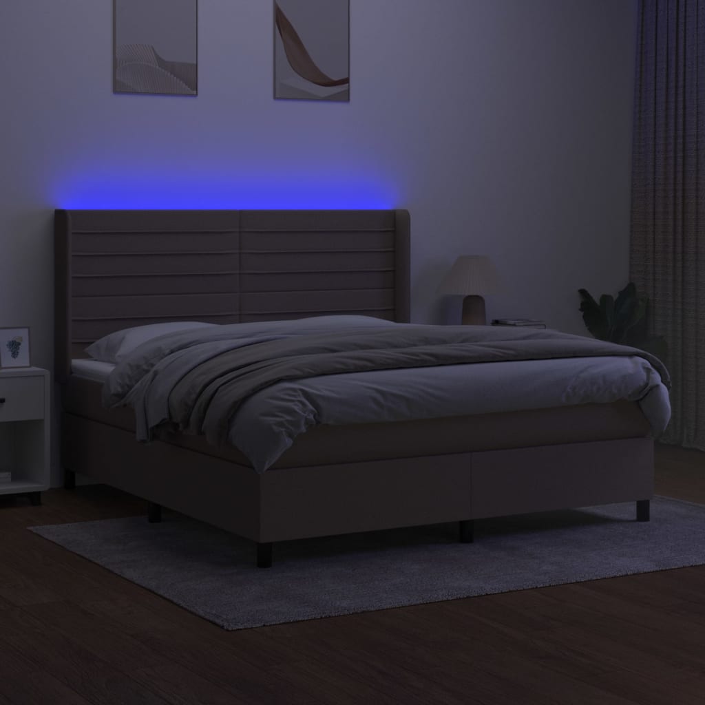 kontinentalseng med LED-lys 160x200 cm stof gråbrun