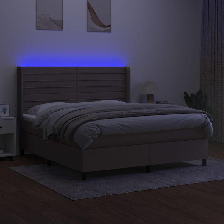 kontinentalseng med LED-lys 160x200 cm stof gråbrun
