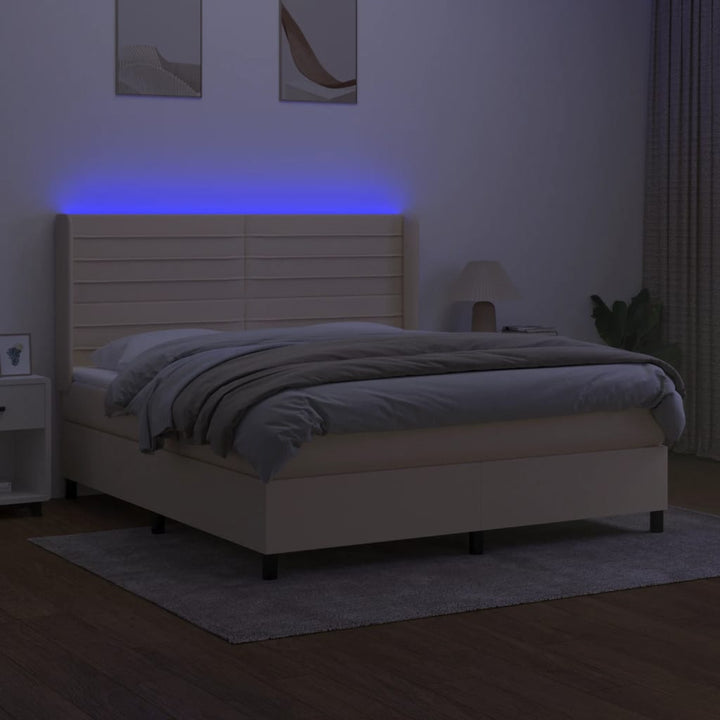 kontinentalseng med LED-lys 160x200 cm stof cremefarvet