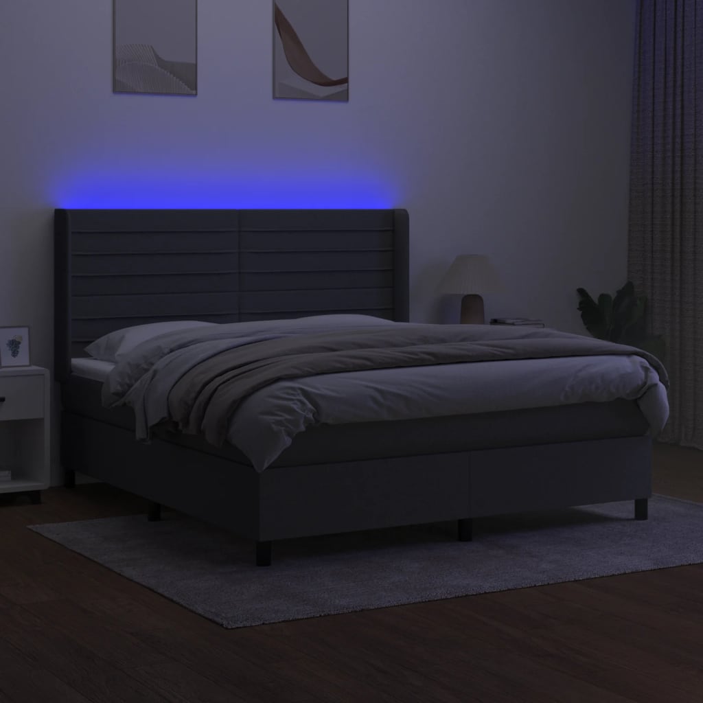 kontinentalseng med LED-lys 180x200 cm stof mørkegrå