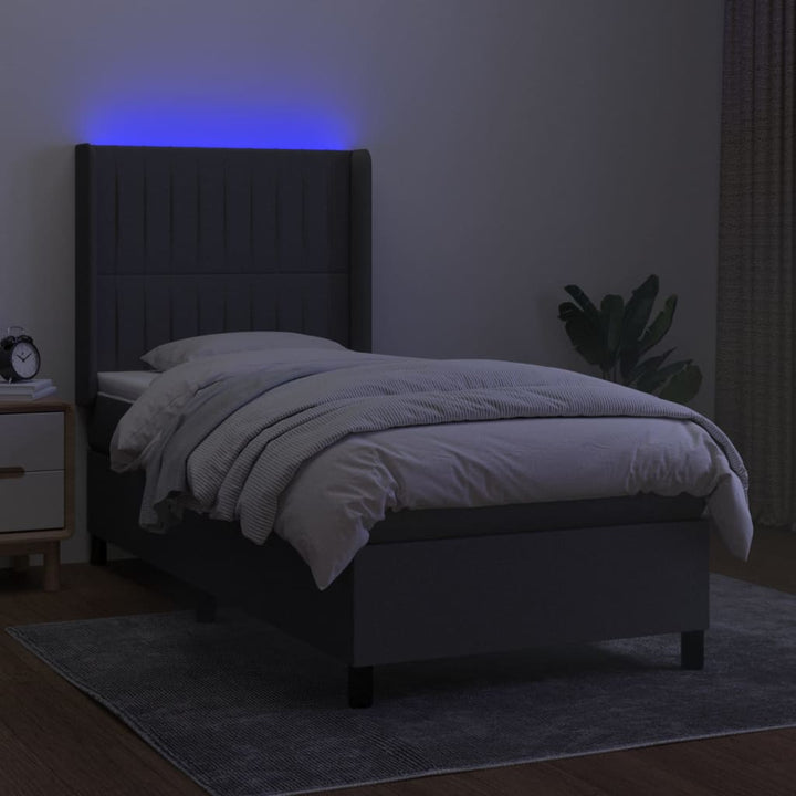 kontinentalseng med LED-lys 80x200 cm stof mørkegrå