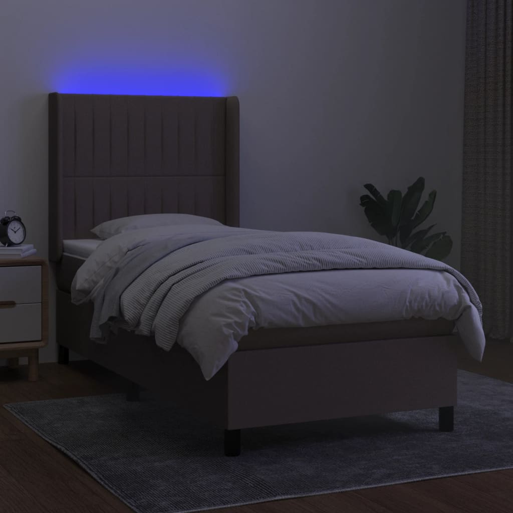 kontinentalseng med LED-lys 90x190 cm stof gråbrun