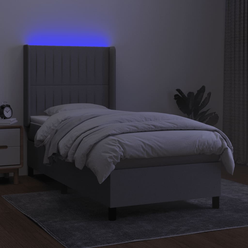 kontinentalseng med LED-lys 90x200 cm stof lysegrå