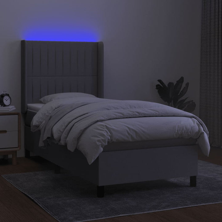 kontinentalseng med LED-lys 90x200 cm stof lysegrå