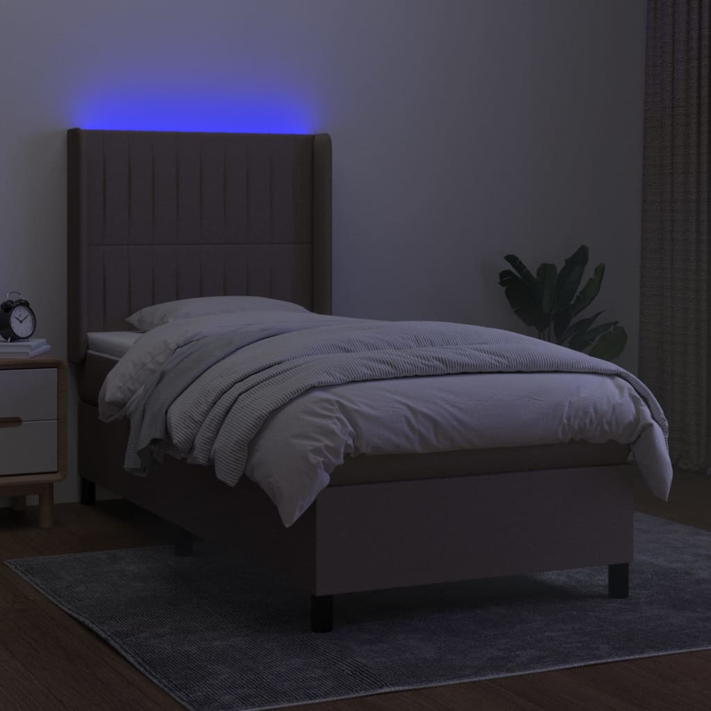 kontinentalseng med LED-lys 90x200 cm stof gråbrun