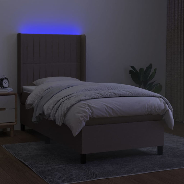 kontinentalseng med LED-lys 90x200 cm stof gråbrun