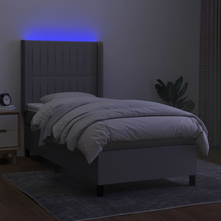 kontinentalseng med LED-lys 100x200 cm stof lysegrå
