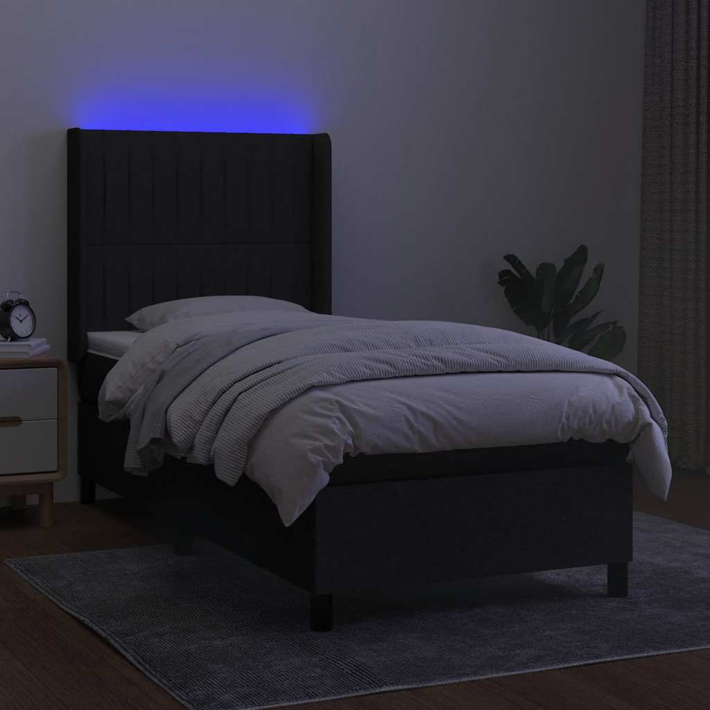 kontinentalseng med LED-lys 100x200 cm stof sort