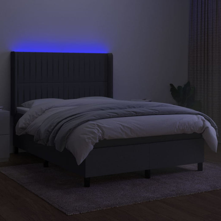 kontinentalseng med LED-lys 140x190 cm stof mørkegrå