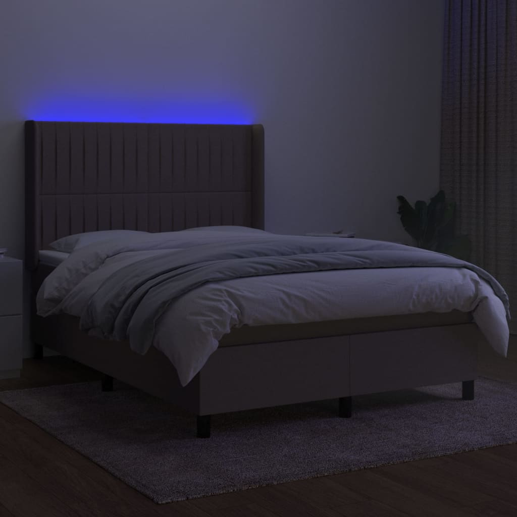 kontinentalseng med LED-lys 140x190 cm stof gråbrun