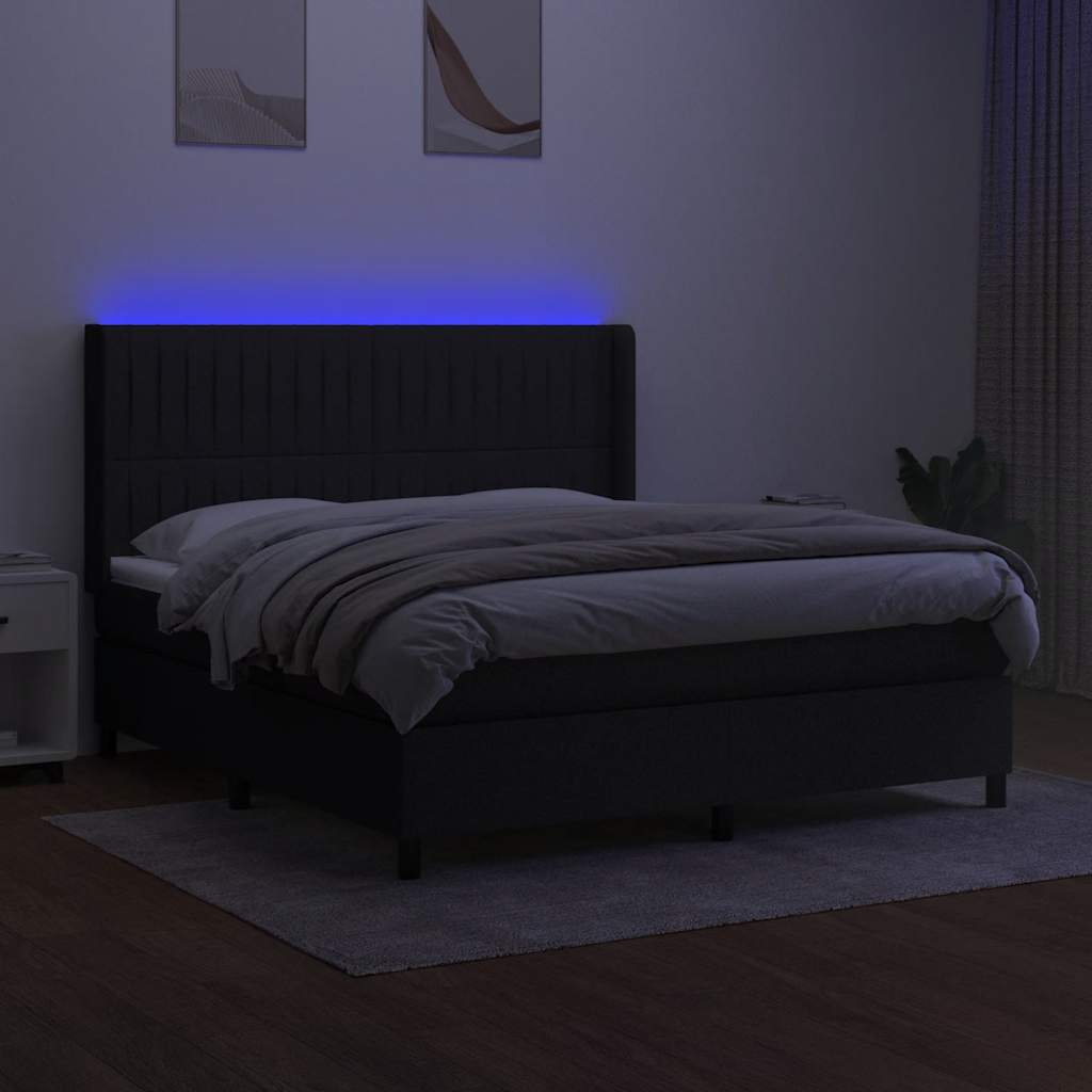 kontinentalseng med LED-lys 160x200 cm stof sort