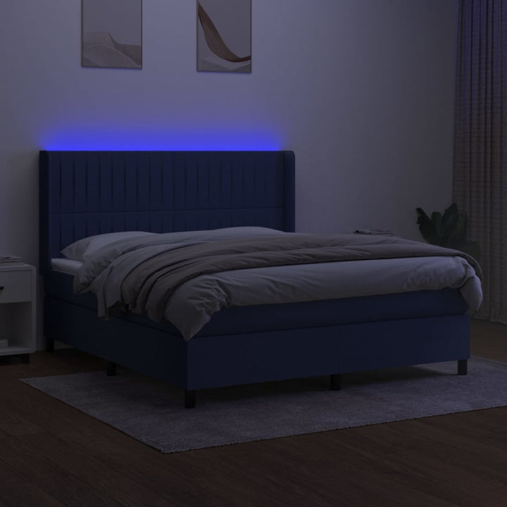 kontinentalseng med LED-lys 160x200 cm stof blå