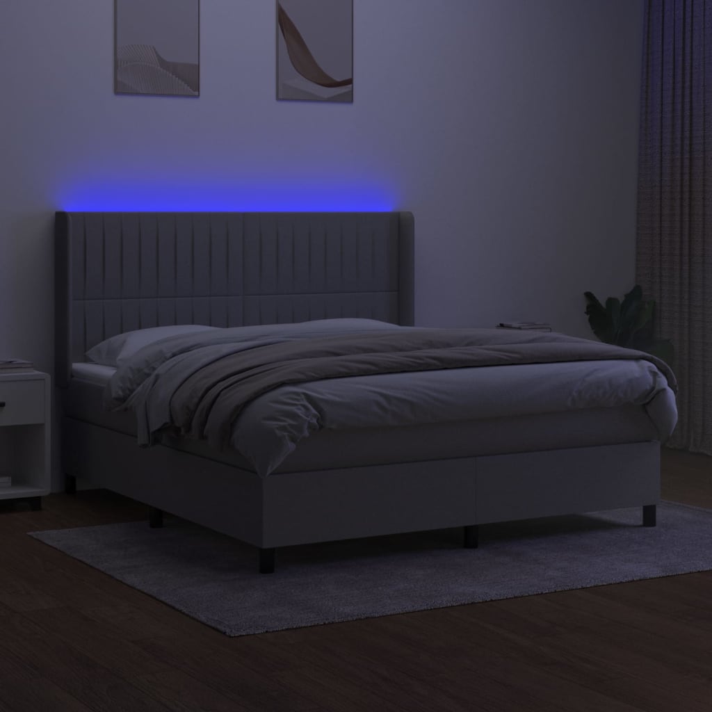 kontinentalseng med LED-lys 180x200 cm stof lysegrå