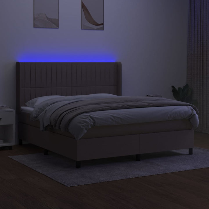 kontinentalseng med LED-lys 180x200 cm stof gråbrun