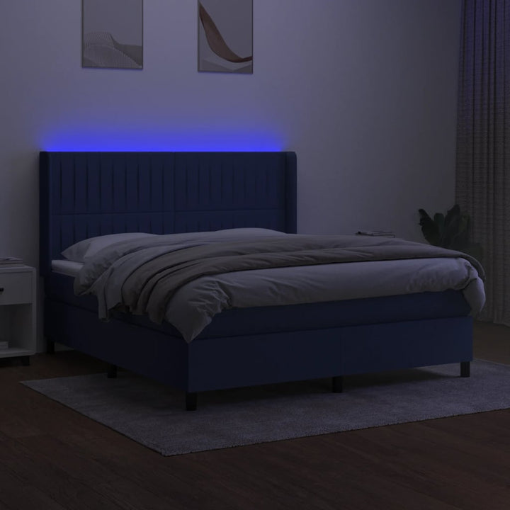kontinentalseng med LED-lys 180x200 cm stof blå