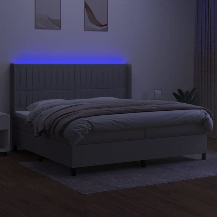 kontinentalseng med LED-lys 200x200 cm stof lysegrå