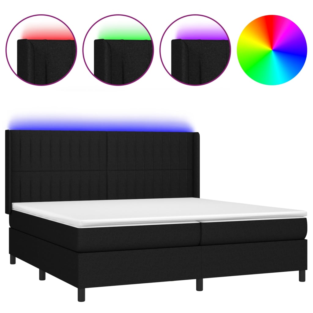 kontinentalseng med LED-lys 200x200 cm stof sort