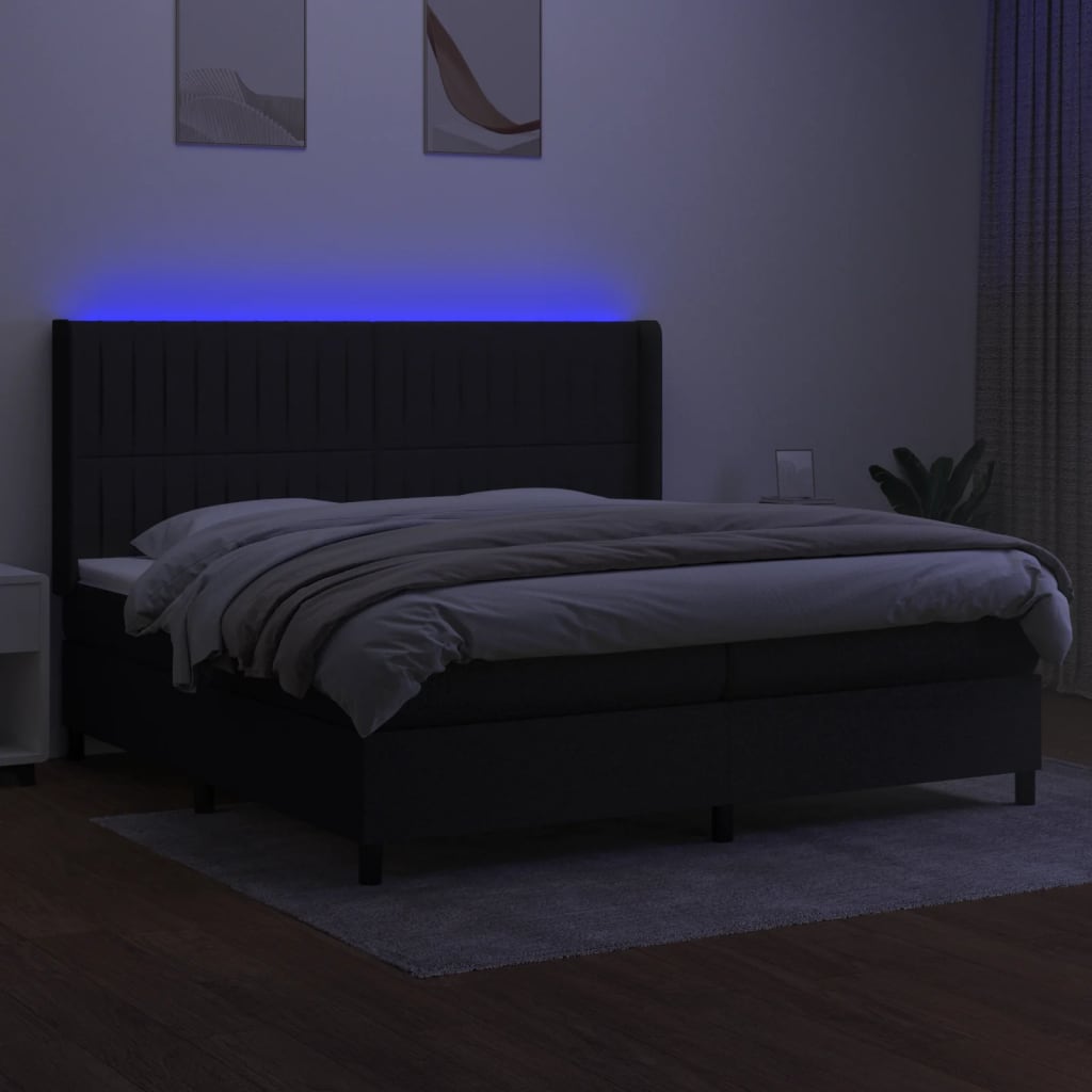 kontinentalseng med LED-lys 200x200 cm stof sort