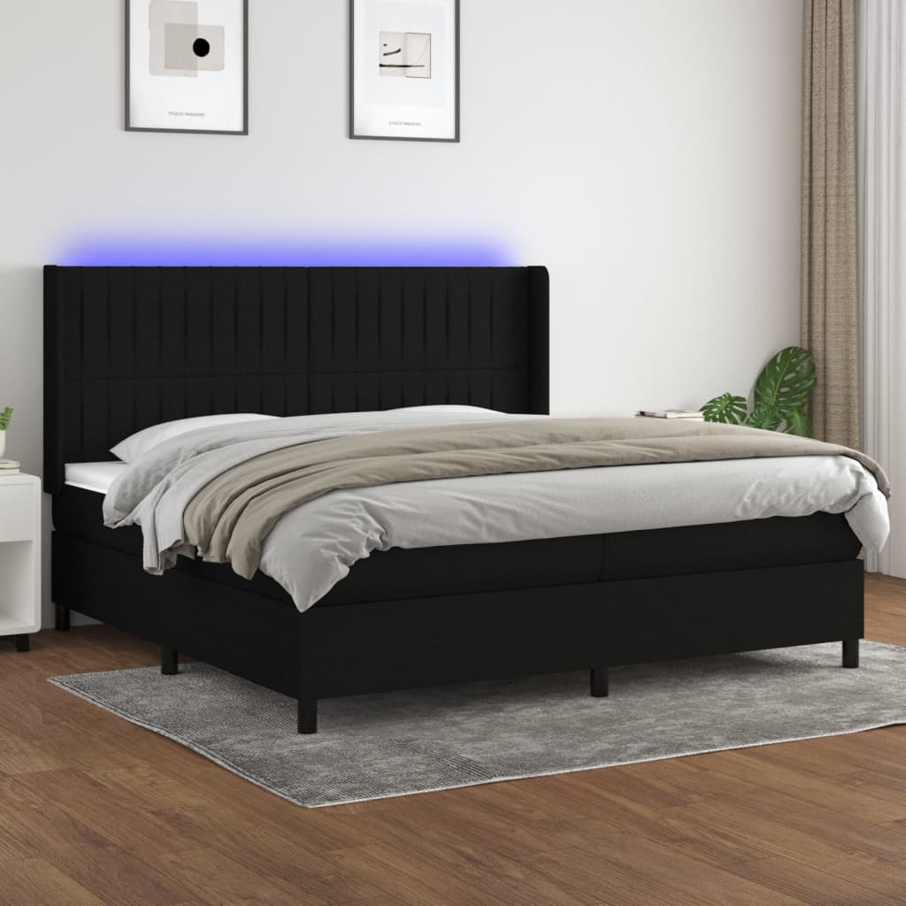 kontinentalseng med LED-lys 200x200 cm stof sort
