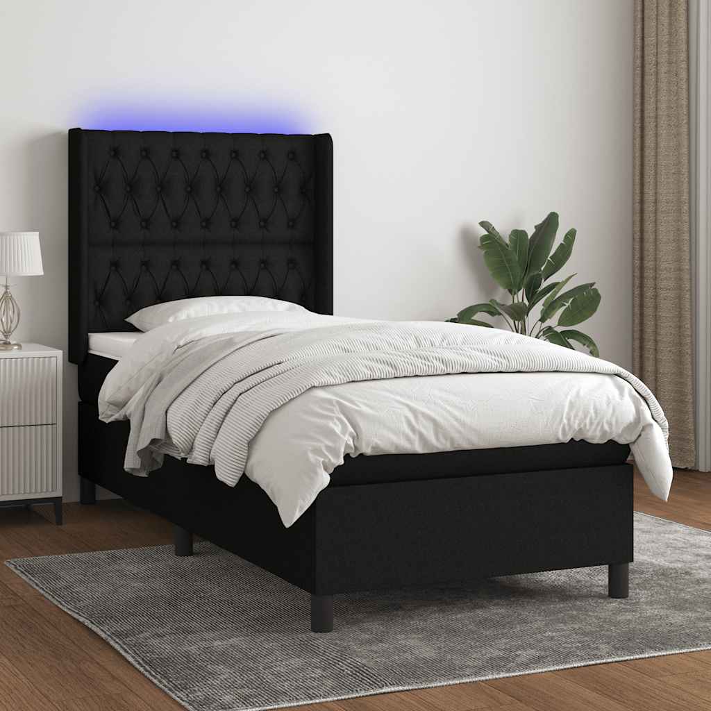 kontinentalseng med LED-lys 80x200 cm stof sort